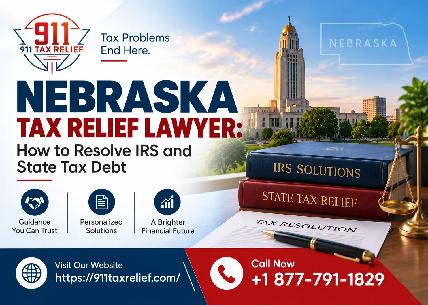 Illustration for the 911 Tax Relief guide: Nebraska Tax Relief Lawyer: How to Resolve IRS and State Tax Debt